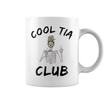 Cool Tia Club Cool Awesome Tia Esqueleto Desordenado Moño Café Cuello Taza de café - Regaloses