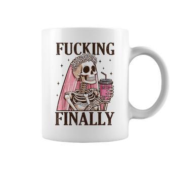 Halloween Fucking Finally Bride Skeleton Engagement Coffee Mug - Thegiftio UK