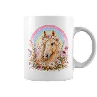 Girls Who Love Horses Birthday Party Costume Rainbow Flowers Coffee Mug | Seseable UK