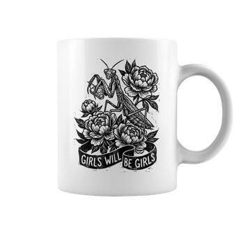 Girls Will Be Girls Praying Mantis Floral Grunge Coffee Mug - Thegiftio UK