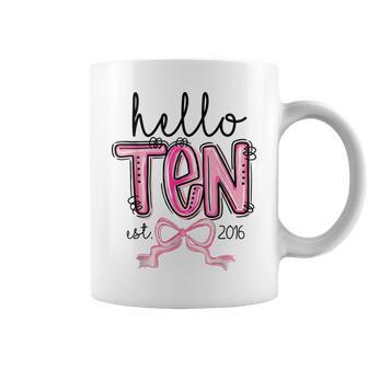 Hello Ten Est 2016 10 Year Old Bday Girl 10Th Birthday Bow Coffee Mug - Thegiftio UK