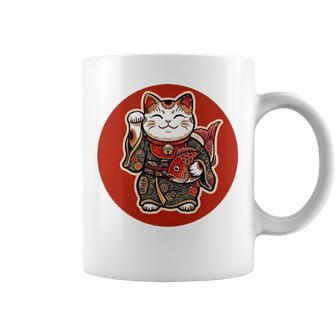 Homme Chat Porte-Bonheur Maneki Neko Avec Carpe Koï Haut De Gamme Tasse - Cadeauxyz