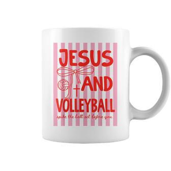 Jesus And Volleyball Spike The Ball Pink Bow Coquette Coffee Mug - Thegiftio UK