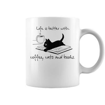 Life Is Better With Books Cats And Coffee コーヒーマグ - Kawaiitshirt
