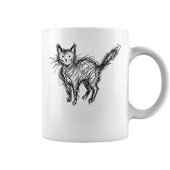 Minimalista Gato Abstracto Bosquejo Garabato Minimalista Línea Arte In Mangas Taza de café - Regaloses