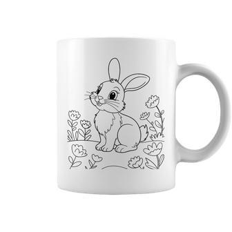 Motif De Lapin À Colorier Pour Enfants Fleurs Cadeau De Printemps Tasse - Cadeauxyz