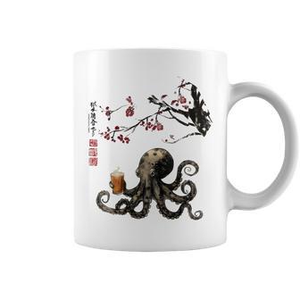 Octopus Drinking Tea Under The Cherry Tree Coffee Mug - Thegiftio UK