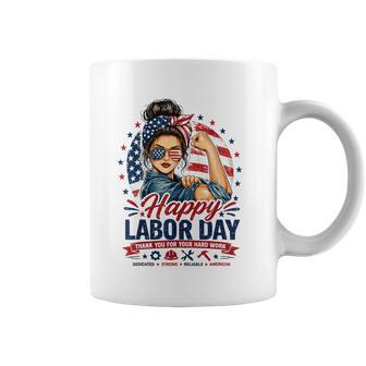 Patriotic Labor Day Woman Graphic American Pride Coffee Mug | Seseable UK
