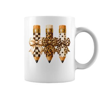 Preppy Leopard Pencil Bow Coquette Teacher Back To School Coffee Mug | Seseable UK