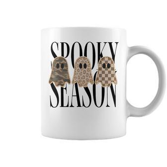 Spooky Season Leopard Camo Checkered Ghost Halloween Fall Coffee Mug | Seseable UK