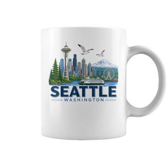 Vintage Iconic Seattle Washington Skyline Mount Rainier Coffee Mug - Thegiftio UK