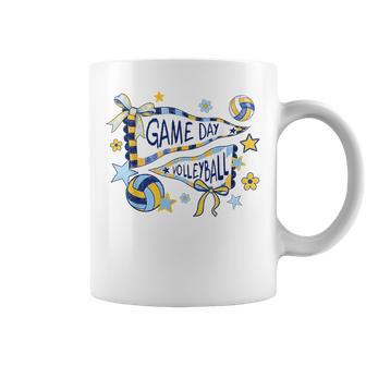 Volleyball Game Day Girls Pennant Flag Blue & Yellow Coffee Mug - Thegiftio UK