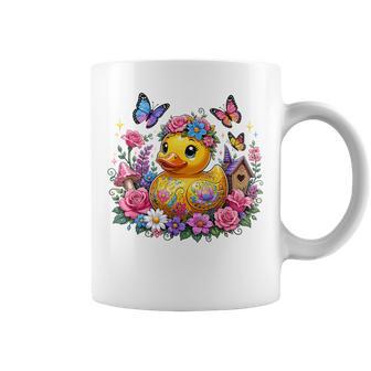 黄色いアヒルのイースター蝶の花のシー コーヒーマグ - Kawaiitshirt