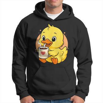 Canard Buvant Du Café Graphique Canard Kawaii Anime Sweat à capuche - Cadeauxyz