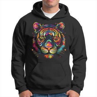 Cara De Tigre Colorida Arte De Animalesalvajes Gatos Grandes Negro Sudadera - Regaloses