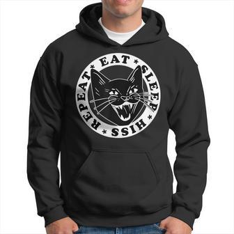 Divertido Gato Negro Comer Dormir Hiss Repeat Sudadera - Regaloses