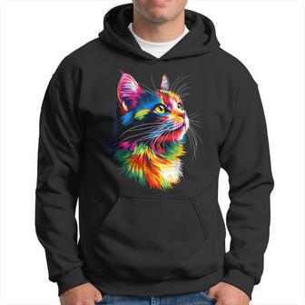 Katze In Bunt Regenbogen Farben Popart Miau Liebe Katzen Kapuzenpullover - Geschenkecke