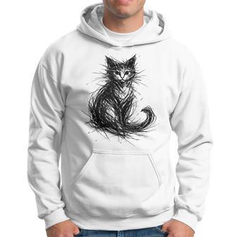 Gato Garabato Abstracto Boceto Minimalista Negro Gatito Diseño In Mangas Sudadera - Regaloses