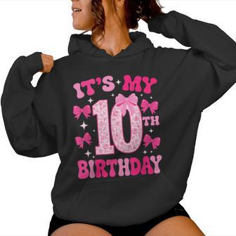 10Th Birthday Pink Coquette Bow Girls It's My 10 Floral Women Hoodie - Thegiftio UK