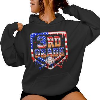 3Rd Grade Baseball Drip Boys Kids Usa Flag Back To School Women Hoodie - Thegiftio UK