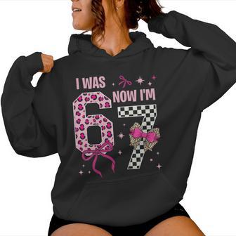 7Th Birthday Girl I Was 6 Now Im 7 Year Old 6 7 Pink Leopard Women Hoodie - Thegiftio UK