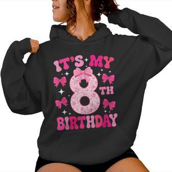 8Th Birthday Pink Coquette Bow Girls It's My 8 Floral Women Hoodie - Thegiftio UK