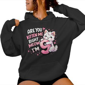 9Th Birthday Girl Cute Kitten Cat 9 Year Old Birthday Party Women Hoodie - Thegiftio UK