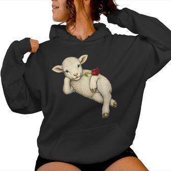 Agneau Mignon Romantique Fermier Ferme Brebis Fleur Rouge Sweat à capuche femme - Cadeauxyz