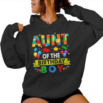 Aunt Of The Birthday Boy Master Builder Blocks Building Women Hoodie - Thegiftio UK