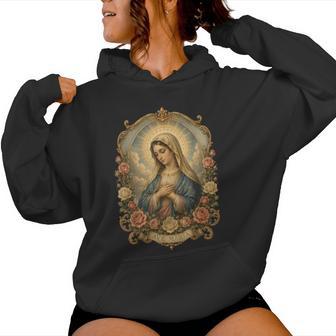 Ave Maria 聖母マリア 花柄 カトリック 祈りの肖像画 レディースパーカー - Kawaiitshirt