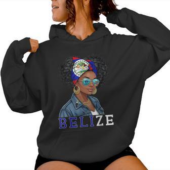 Belize Afro Woman With Flag Headwrap And Tropical Sunglasses Women Hoodie - Thegiftio UK