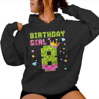 Birthday Girl Pink It's My 8Th Birthday Video Game Pixel Women Hoodie - Thegiftio UK