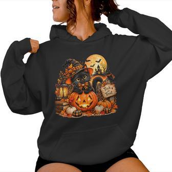 Black Cat Pumpkin Halloween Spooky Season Kids Women Hoodie - Thegiftio UK