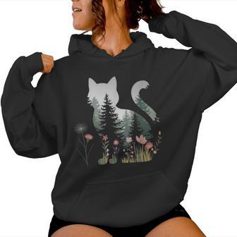 Boho Cat Plants Girl Flowers Kitty Cats Women Hoodie - Monsterry