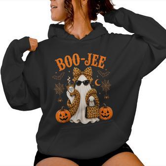 Boo Jee Leopard Ghost Halloween Cute Spooky Fall Costume Women Hoodie - Thegiftio UK