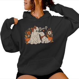 Boo-P Floral Ghost And Dog Halloween Boop Humor Women Hoodie | Seseable UK