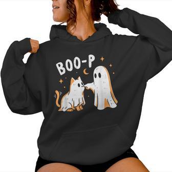Boo-P Ghost Cat Halloween Cat Mom Cute Trick Or Treat Women Hoodie - Thegiftio UK