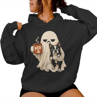 Boston Terrier Dog Ghost Holding Coffee Halloween Costume Women Hoodie - Thegiftio UK