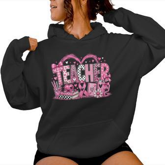 Breast Cancer Awareness Teacher Pink Ribbon Leopard Women Women Hoodie - Thegiftio UK