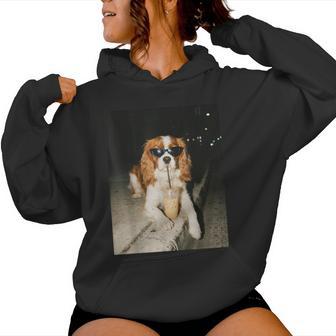 Cavalier King Charles Spaniel Drinking Iced Coffee Dog Lover Women Hoodie | Seseable UK