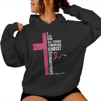 Christian Breast Cancer Awareness Pink Ribbon Cross Faith Women Hoodie - Thegiftio UK