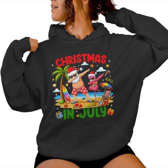 Christmas In July Santa Flamingo Dabbing Summer Vacation Women Hoodie - Thegiftio UK