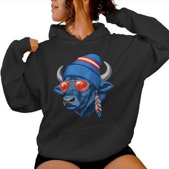 Cool Buffalo Wearing A Beanie And Sunglasses For Women Women Hoodie - Thegiftio UK