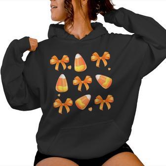 Coquette Bow Candy Corn Retro Halloween Kids Women Hoodie - Thegiftio UK