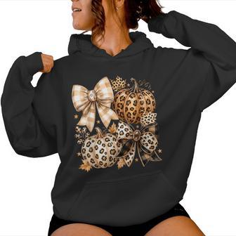 Coquette Bow Leopard Pumpkin Thanksgiving Autumn Fall Leaves Women Hoodie - Thegiftio UK