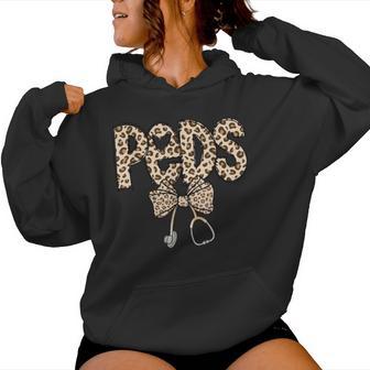 Coquette Bow Peds Grad Leopard Pediatric Rn Nurse Week Women Hoodie - Thegiftio UK