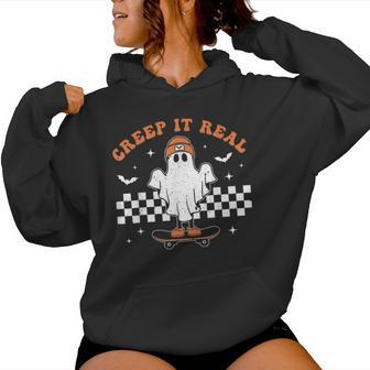 Creep It Real Ghost Skateboard Retro Cute Halloween Boy Girl Women Hoodie - Thegiftio UK