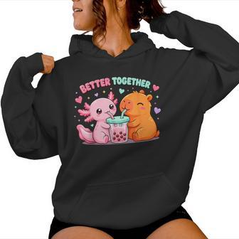 Cute Capybara And Axolotl Bubble Tea Boba Girls Kawaii Anime Women Hoodie - Thegiftio UK
