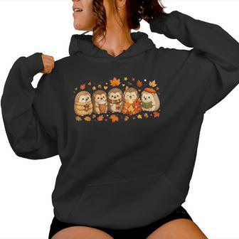 Cute Hedgehog Cozy Autumn Leaves Fall Thanksgiving Women Hoodie - Thegiftio UK