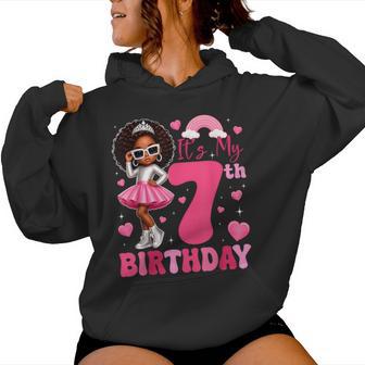 Cute It's My 7Th Birthday Afro Girls Bday 7 Years Old Party Women Hoodie - Thegiftio UK